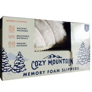 new Size LARGE Cozy Mountain Faux Fur Women’s House Slippers in Off White Color